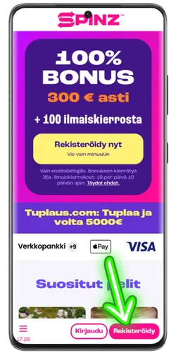 Spinz Casinon rekisteröintilomake