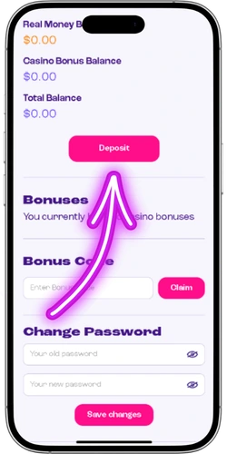 Making a deposit and logging in to claim the Spinz Casino welcome bonus