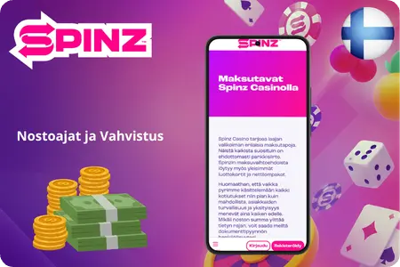 Spinz Casino kotiutusajat, vahvistaminen ja maksutavat Suomessa