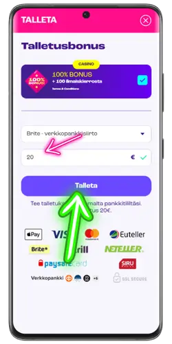 Spinz Casinon bonuksen vähimmäistalletus