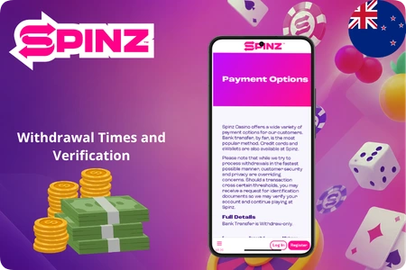 Spinz Casino withdrawal times and verification with payment options for NZ players